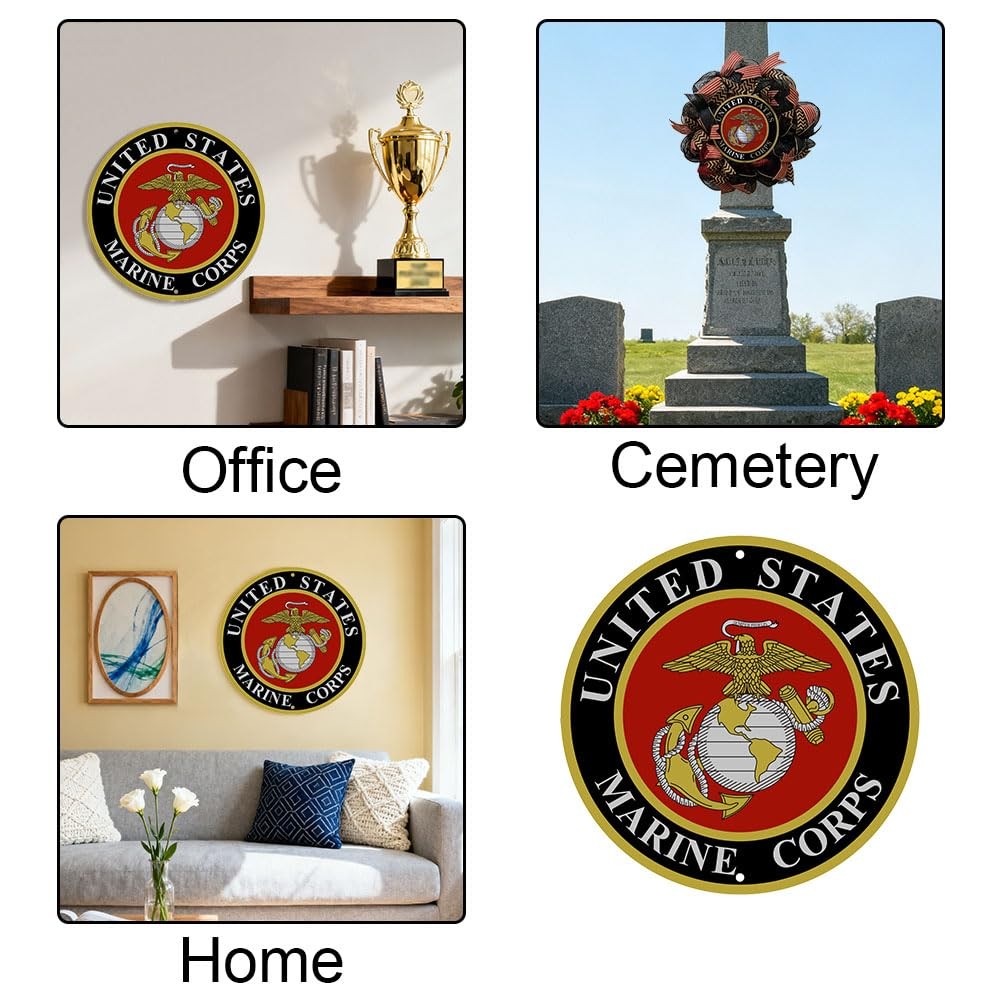 1PC United States Marines Logo Metal Sign Marines Wall Decor, 12 Inch Round M…