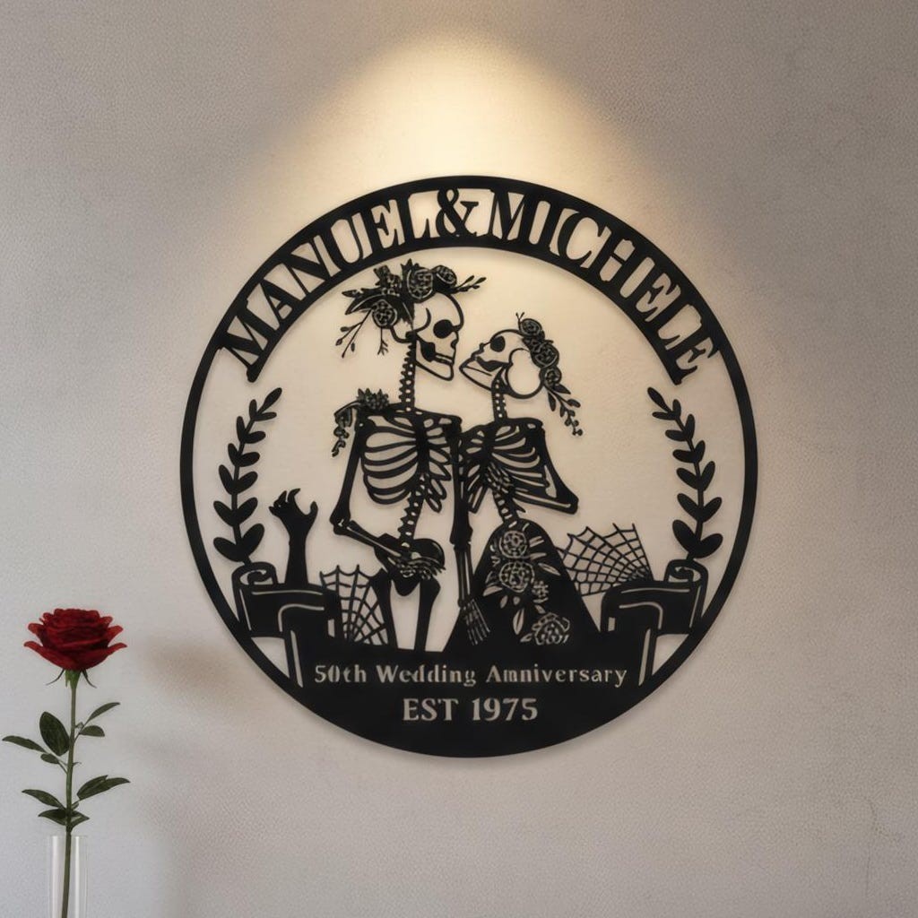 Personalized 50th Anniversary Metal Sign, Skeleton Couple Wall Art Gift