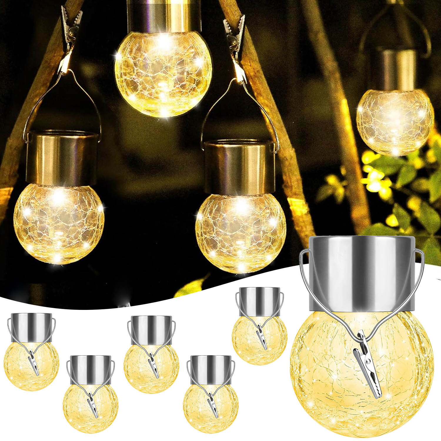 6Pack Solar Power Hanging Lights Outdoor Garden Tree Bars LED Solar Decor Lamp