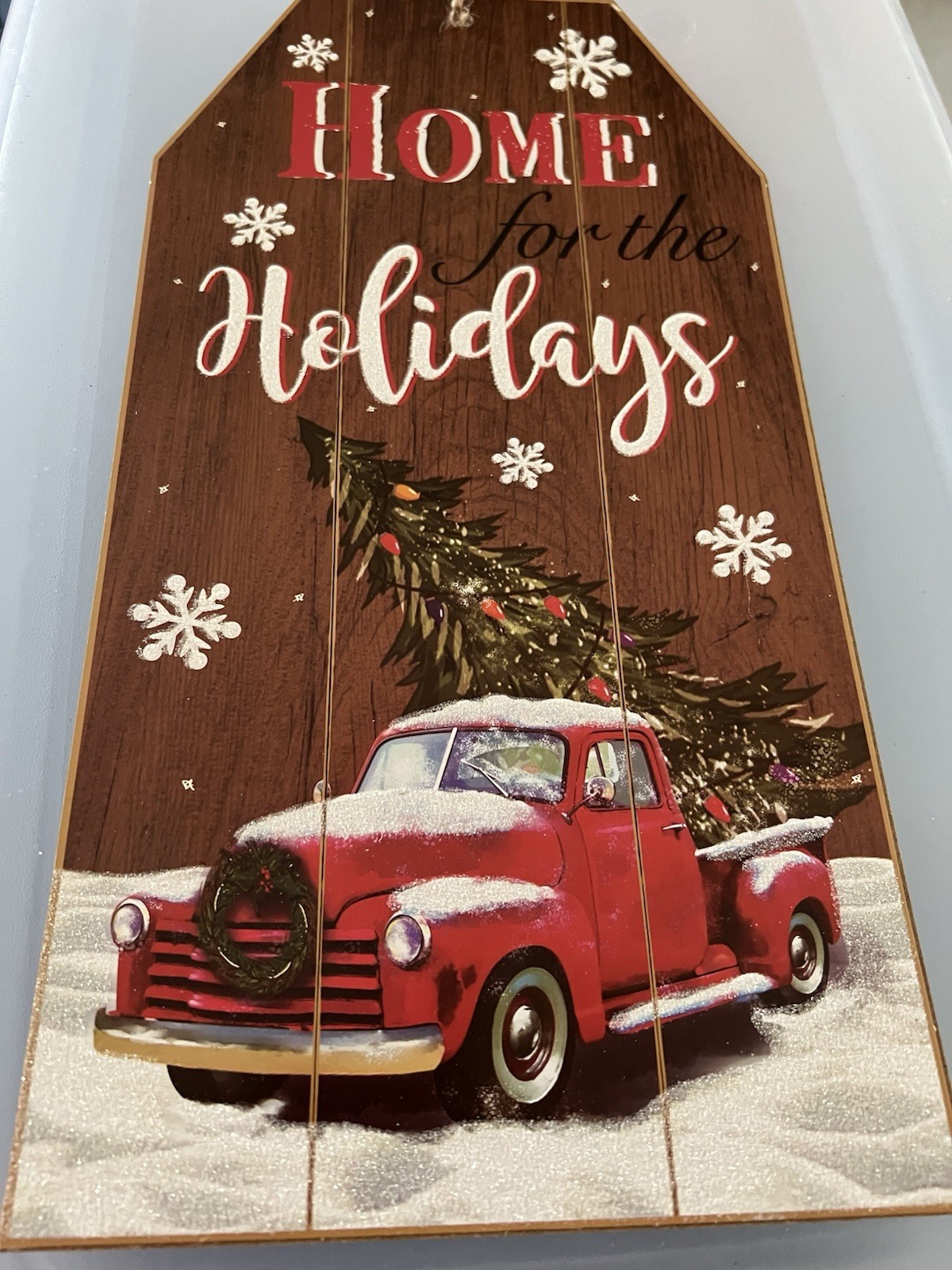 Home For the Holidays Red Truck sign. 14 inches high x 7 wide
