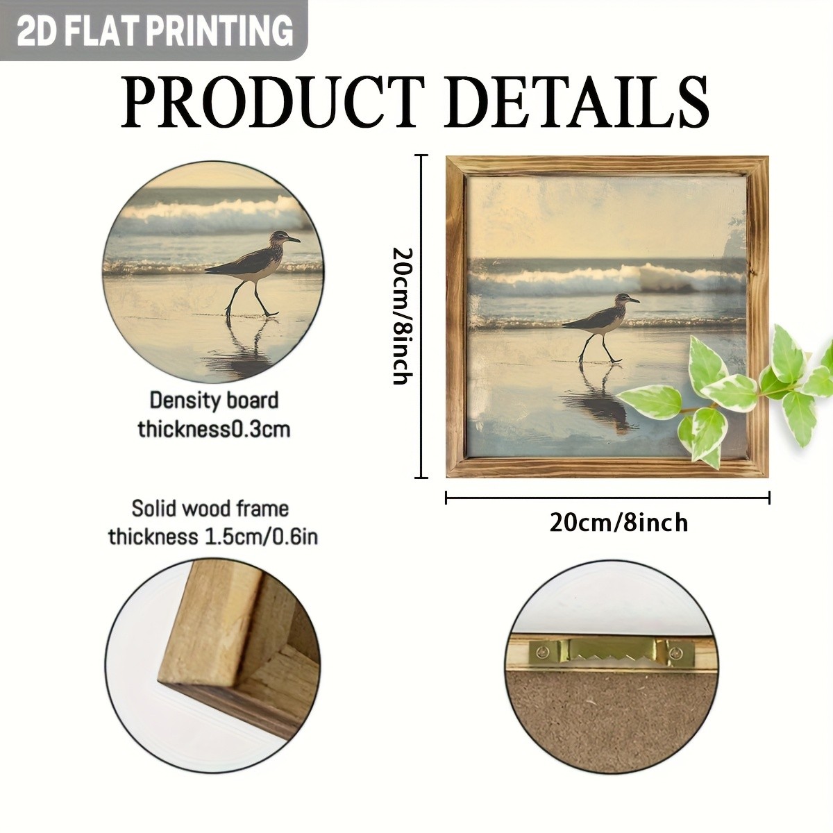 Shorebird Walking On Sandy Beach Vintage Coastal Landscape Wooden Framed Art