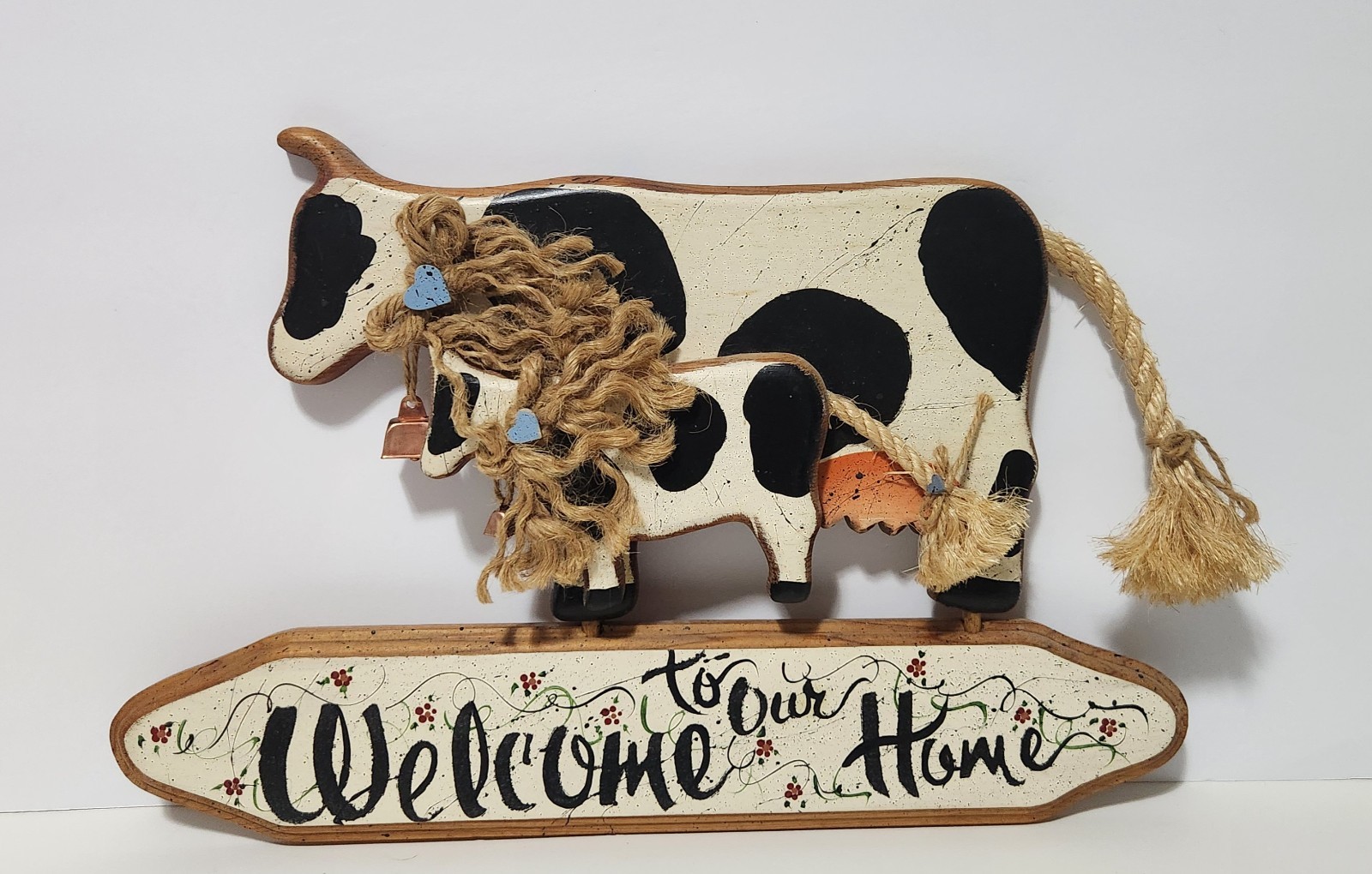 Vintage Wooden Cow Welcome To Our Home Wall Hanging Sign Rustic Farmhouse Decor