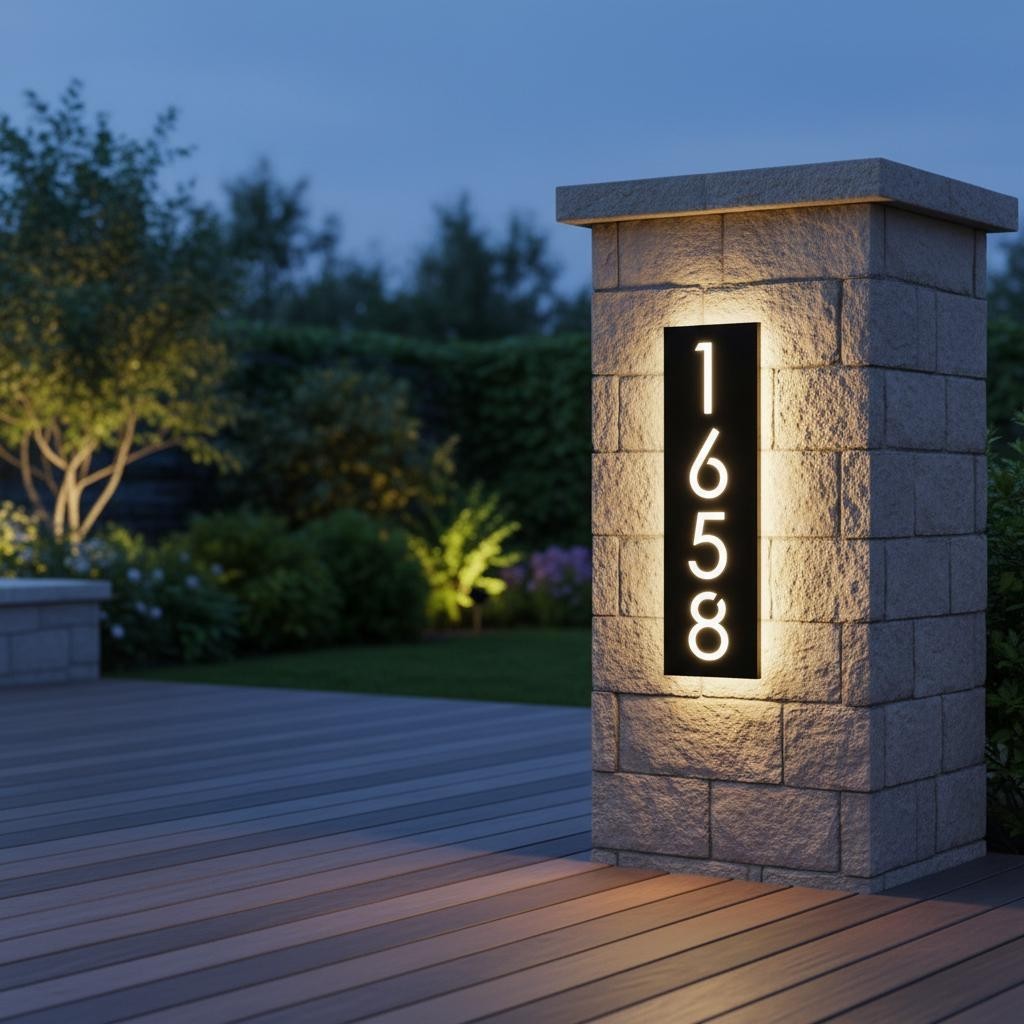 Solar LED House Number Sign, Lighted Outdoor Address Plaque