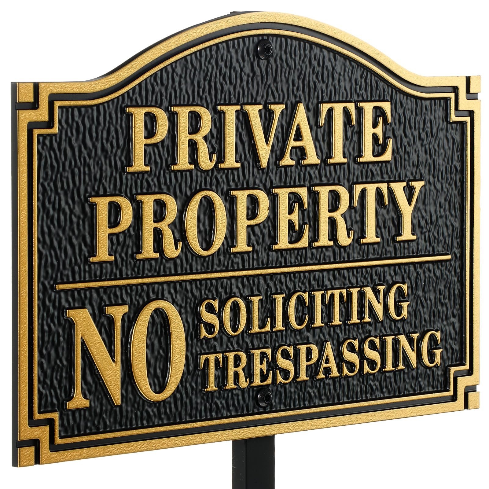 Brass No Soliciting No Trespassing Sign – 11.5″x7.5″ Metal Plaque with Lawn Stak