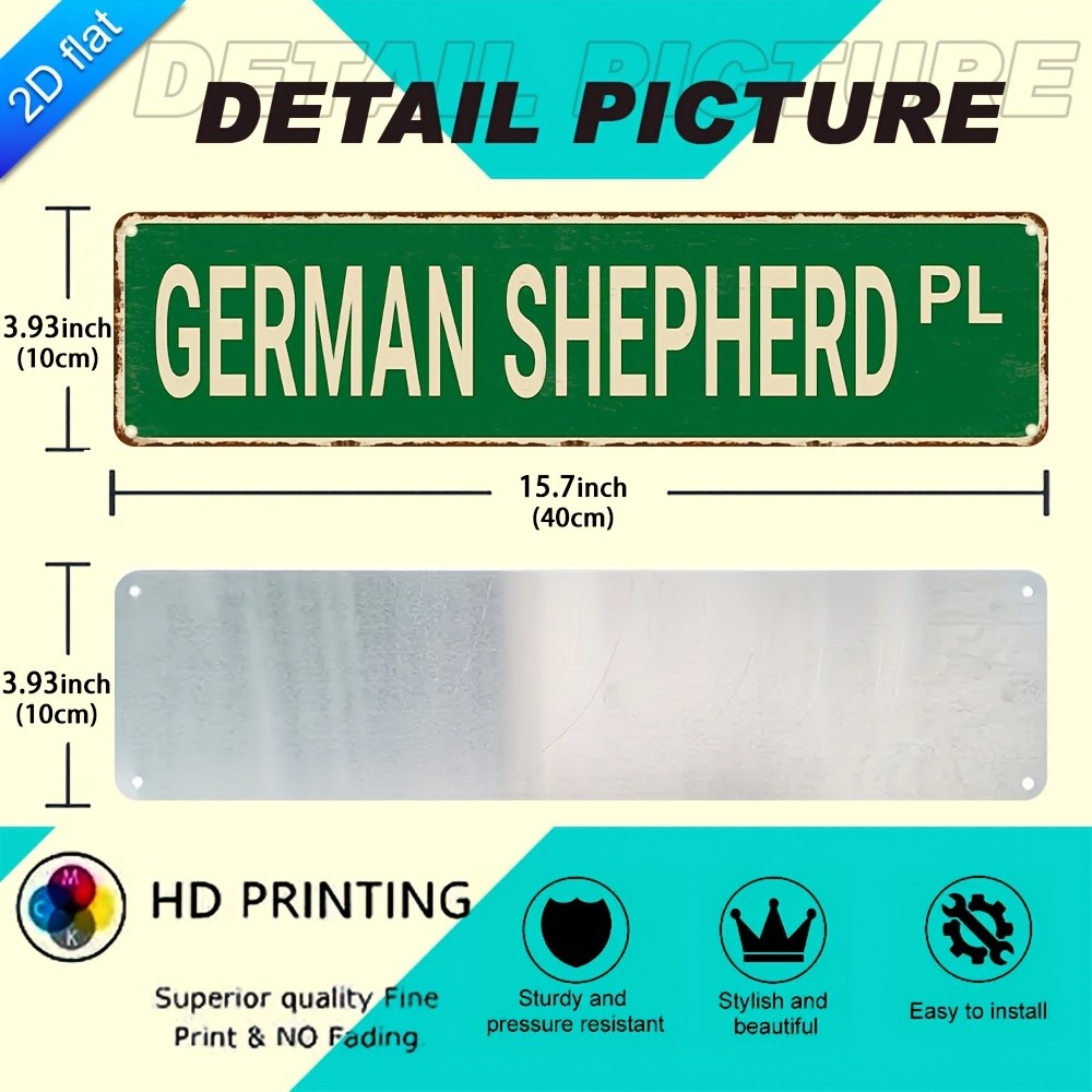 Vintage German Shepherd Aluminum Sign 40.64×10.16 cm Green White