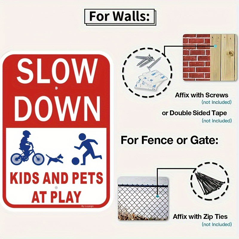 Safety Slow Down Sign Warning Street Signs Wall Decor Yard Driveway Metal Plaque