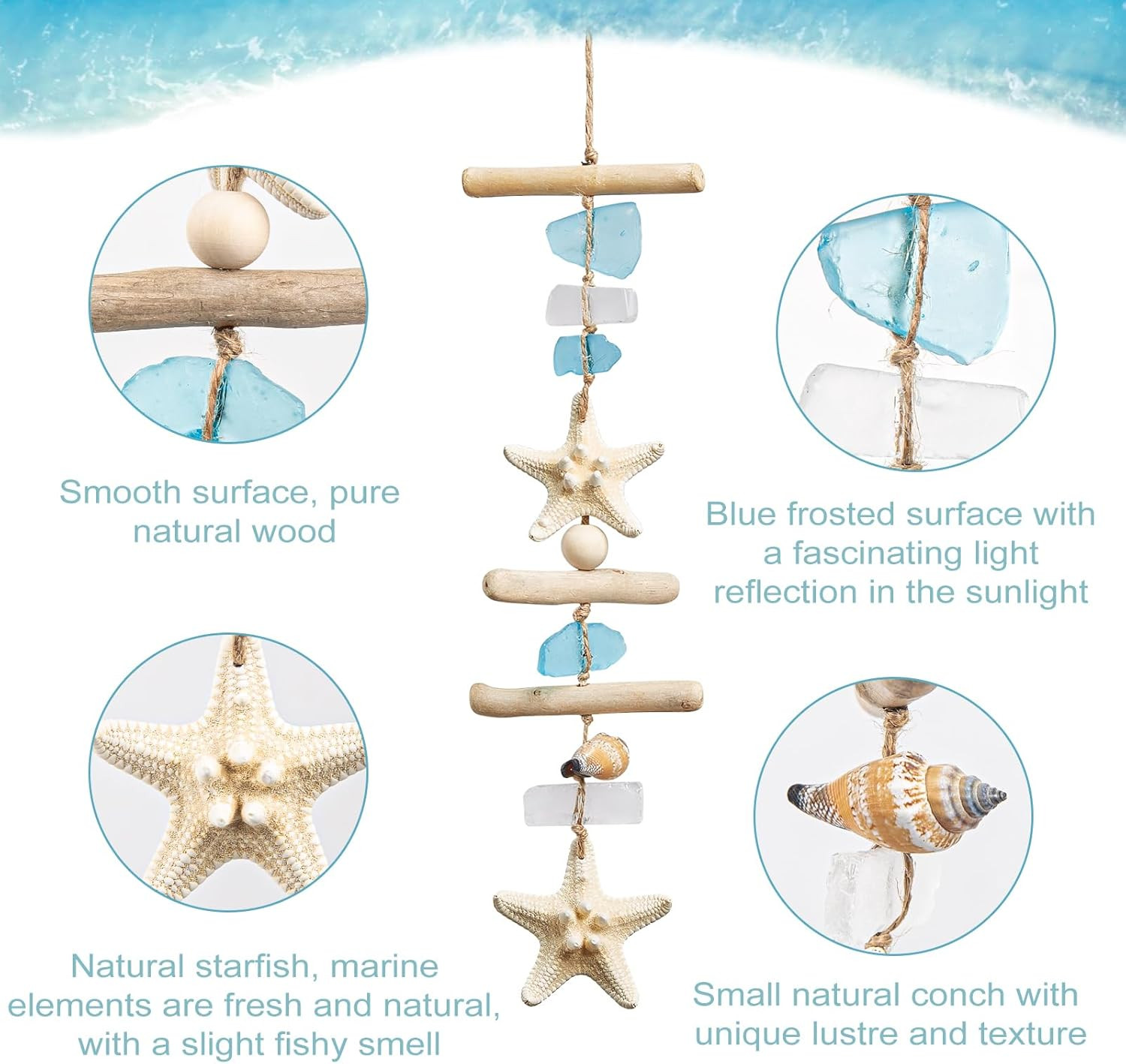 Sea Glass Wooden Nautical Wall Decor Coastal Starfish Bathroom Decor | Driftwood