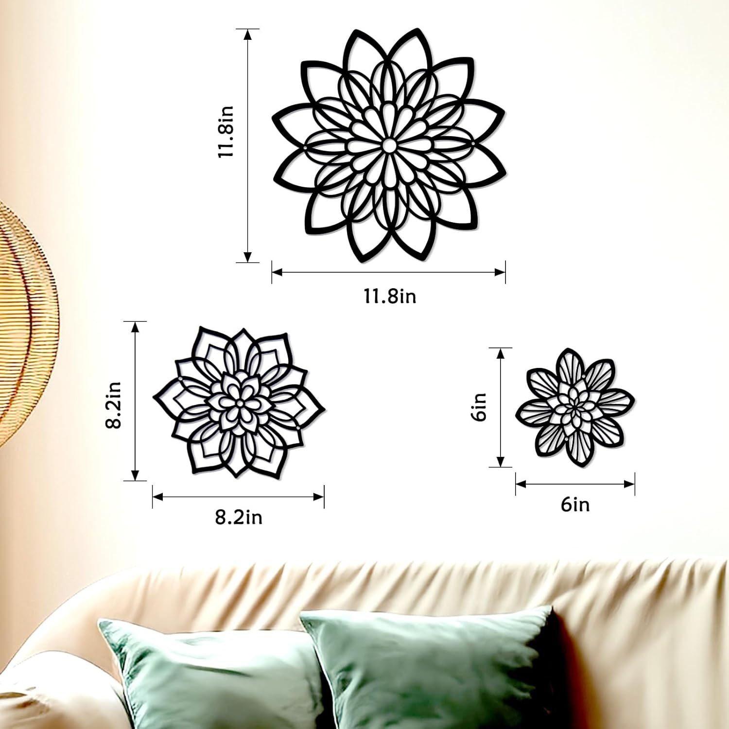 Metal Flowers Wall Art Black Hanging Decor For Bathroom Living Room Farmhouse