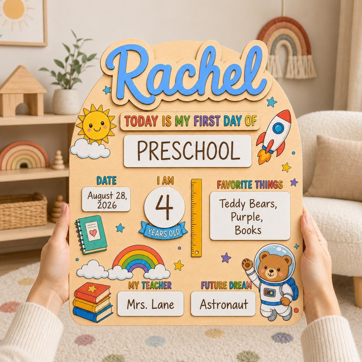 Personalized First Day School Sign, Reusable Wooden Milestone Board