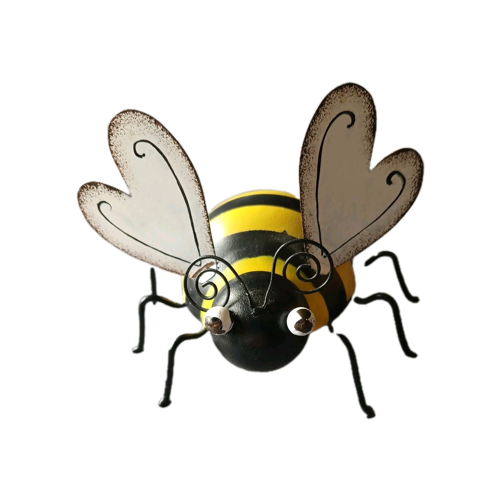 METAL BEE INSIDE OR OUTSIDE DECOR BLACK YELLOW FREE STANDING