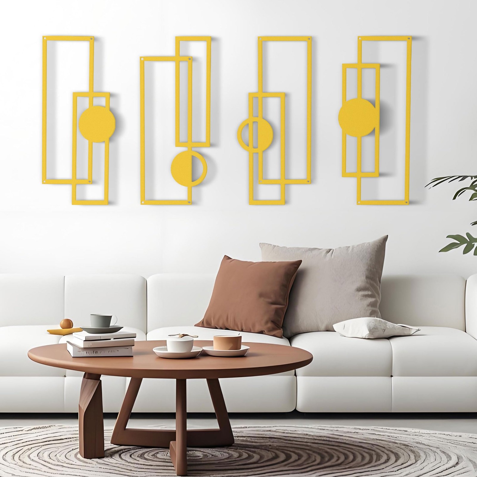 16.5×7 Inch Modern Geometric Gold Metal Wall Art Decor Hanging Indoor 4 PCS