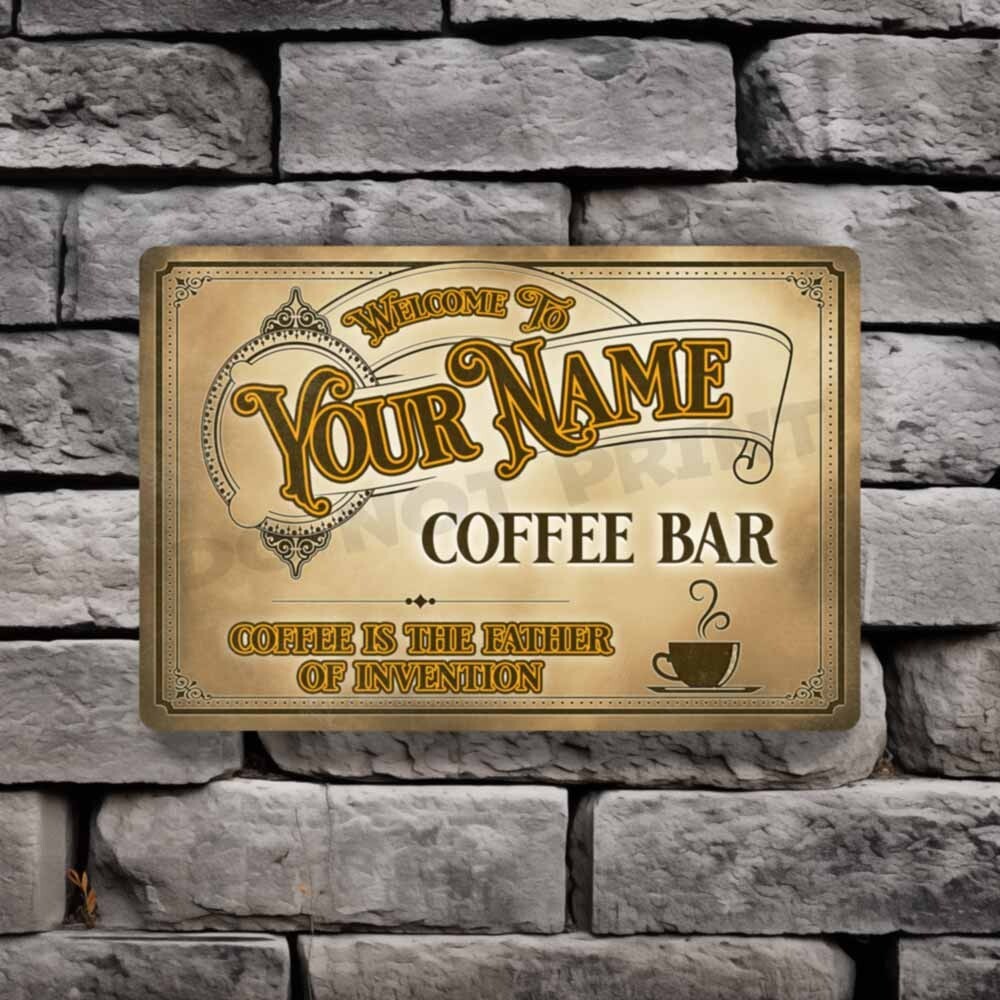 Personalize Coffee Bar Sign Vintage Old Light Café Metal Sign Coffee 4X6 or 8X12