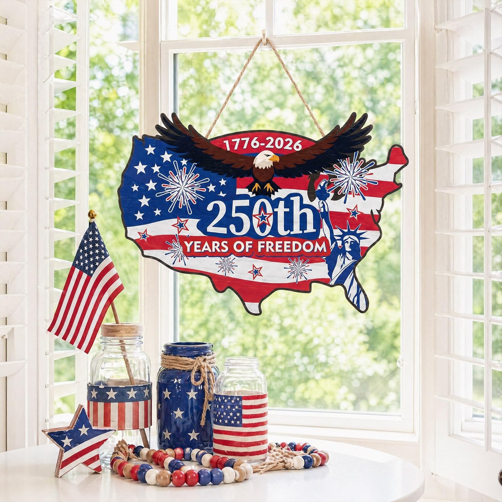 America 250th Anniversary Wood Sign 4th of July Door Wreath Independence Day Woo