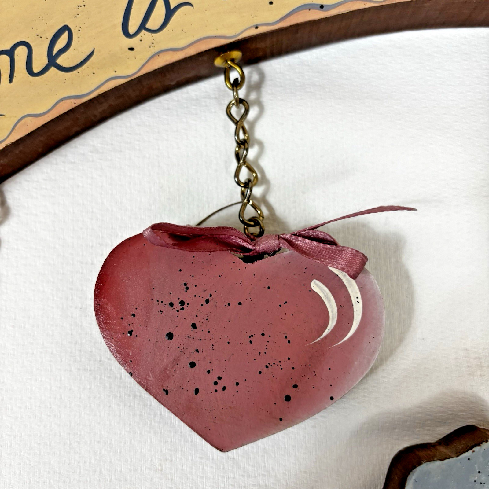 Vintage Folk Art “Home Is Where You Hang Your Heart” Wood Wall Hanging Decor