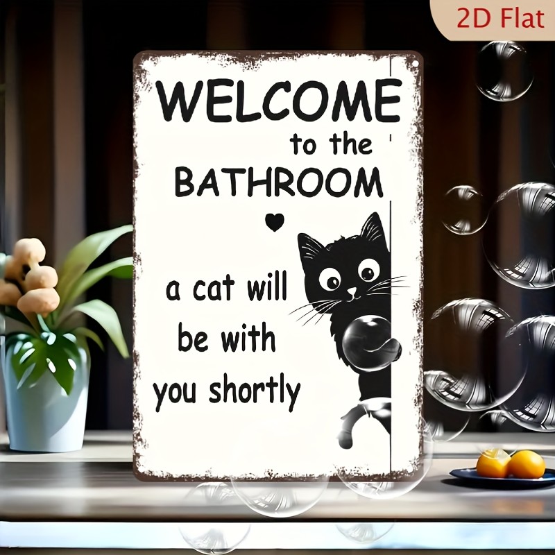 Vintage Cat Sign Ynlloofa Aluminum Sign Black White Bathroom Welcome