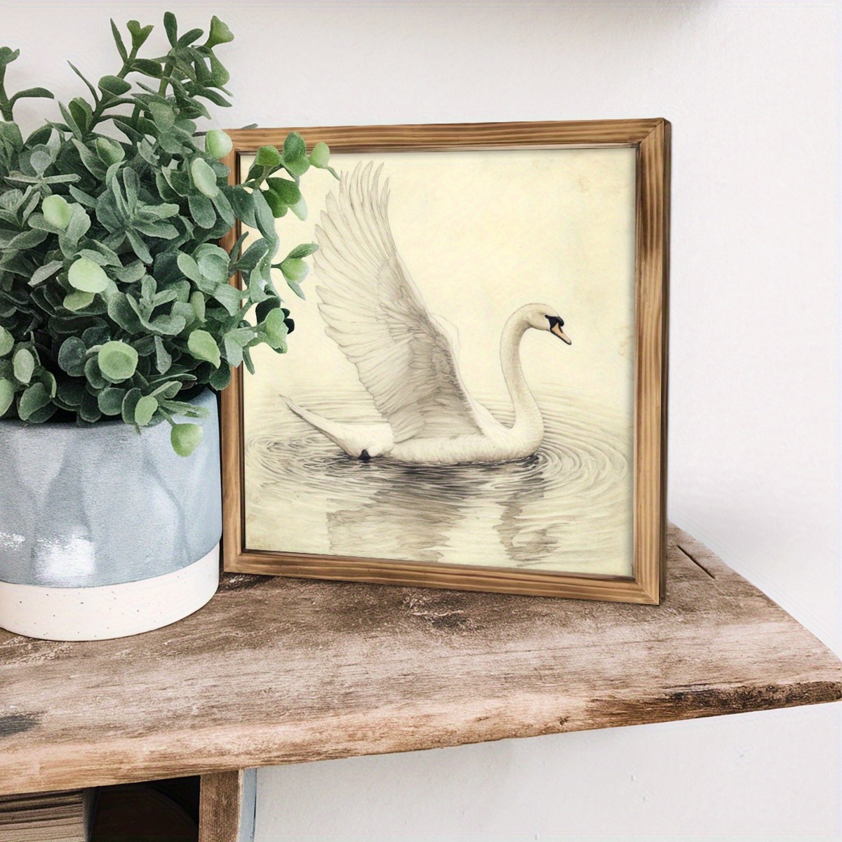 Vintage White Swan Wooden Framed Wall Art Decor Vintage Farmhouse Plaques Sign