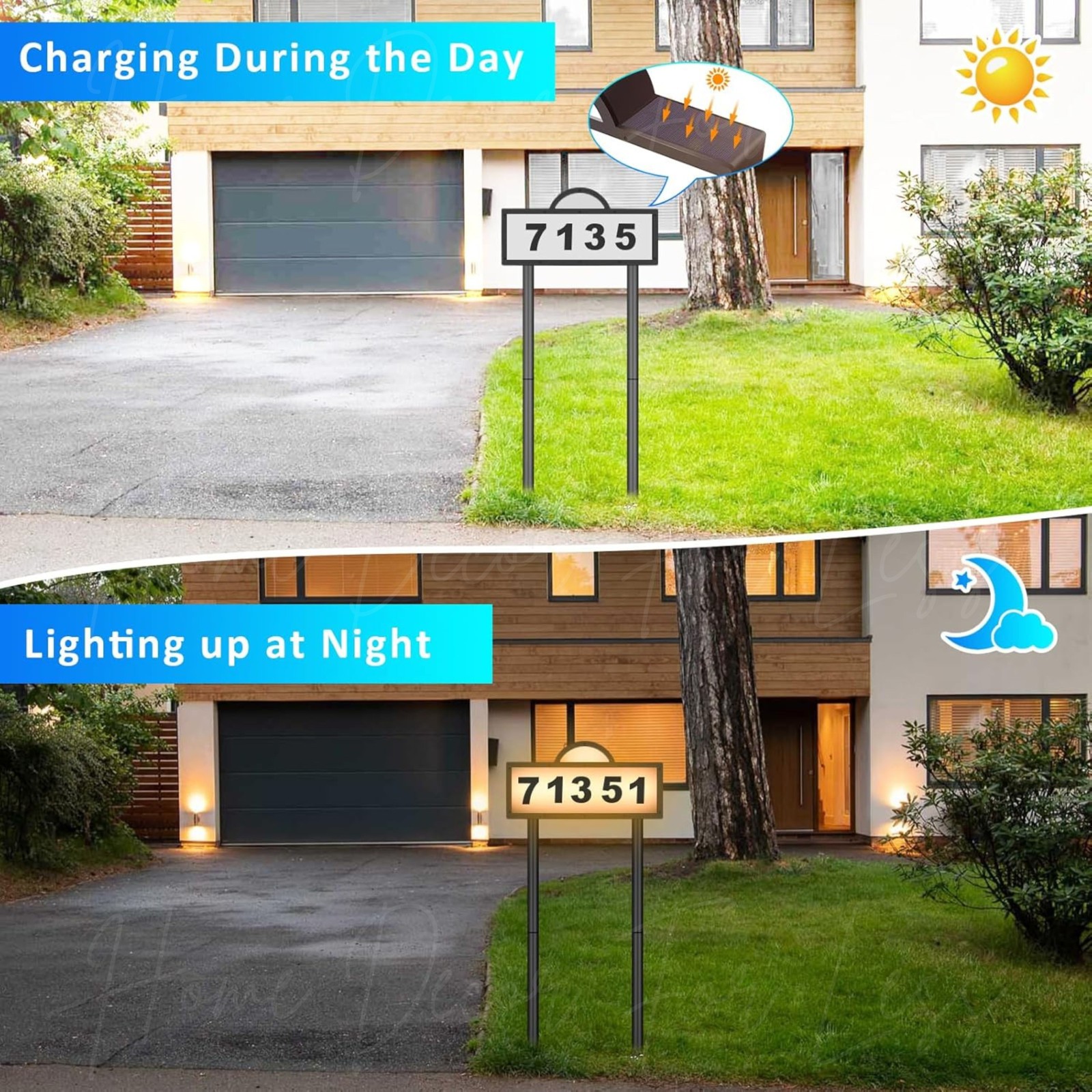 Solar LED House Address Number Sign Yard Stake Outdoor Lighted Wall Door Plaque
