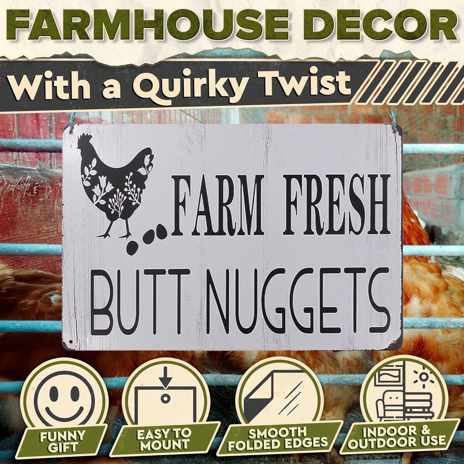 Metal Funny Chicken Coop Signs for Outside 8×12″ – Rustic Tin Farm House Kitc…