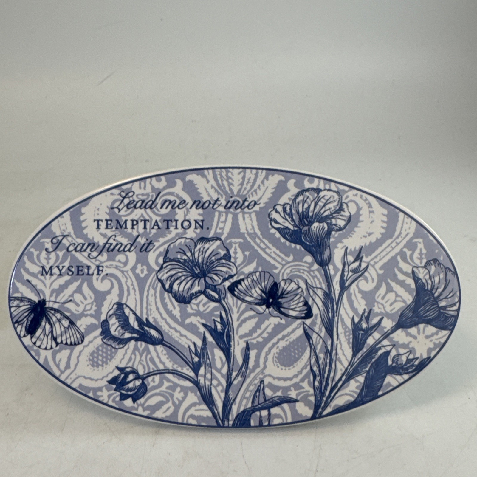 Funny Blue White Wall Plaques Set Toile Style Ceramic Shelf Decor Humor Gift Set