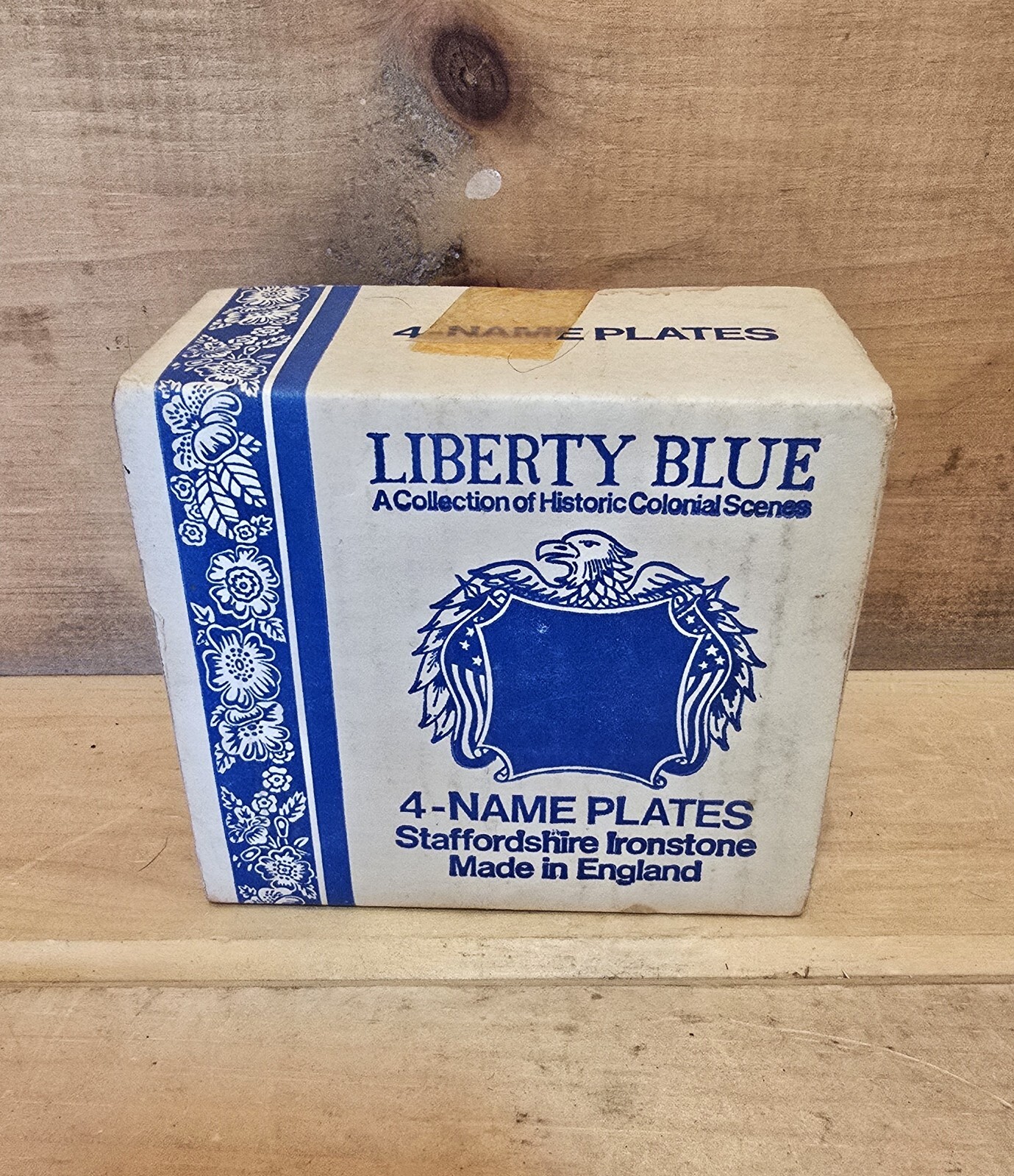 4 Liberty Blue Staffordshire Ironstone Name Plates 4 In Each Set.