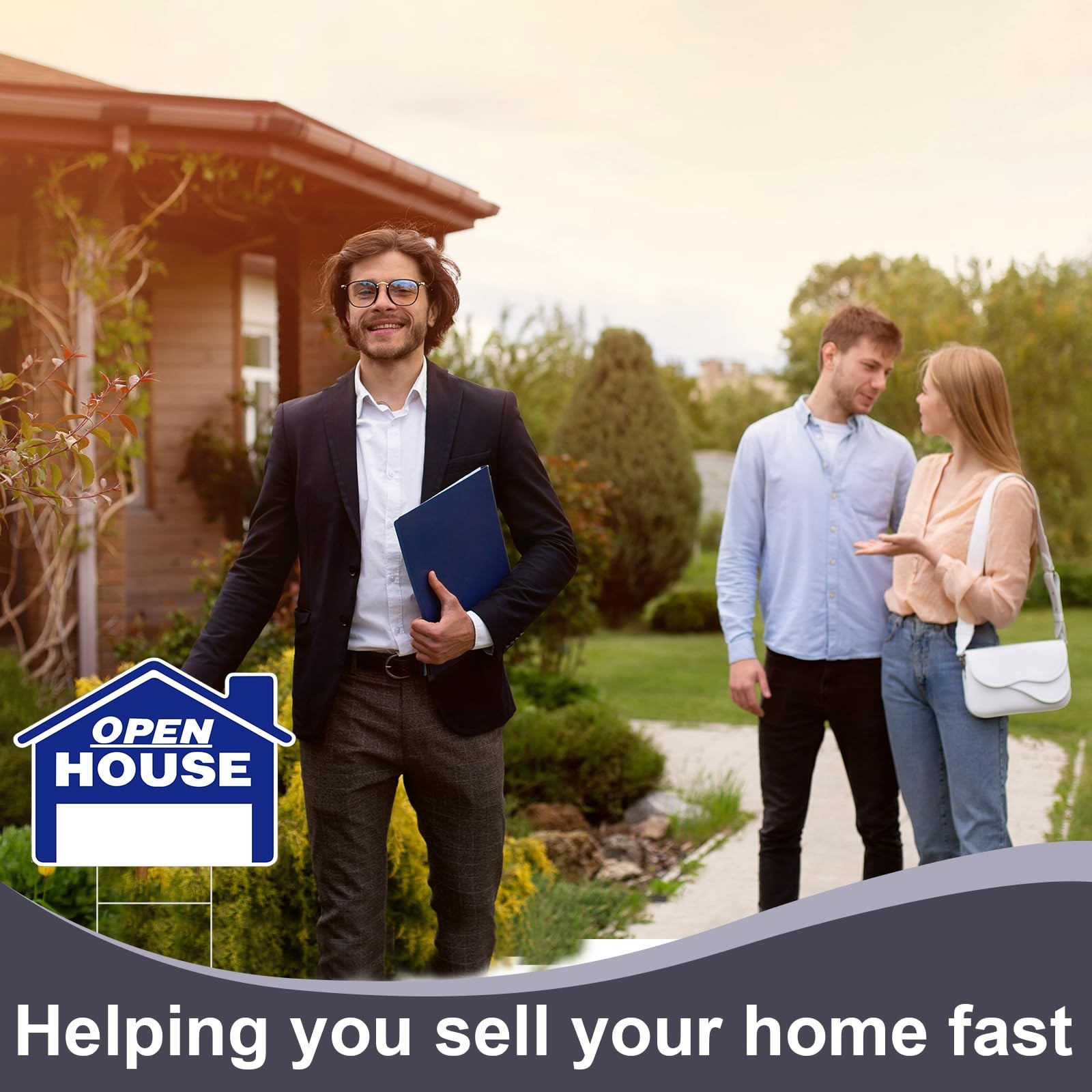 Large Open House Signs Real Estate 18×14 Inch Double Sided Metal Stake 7 PCS
