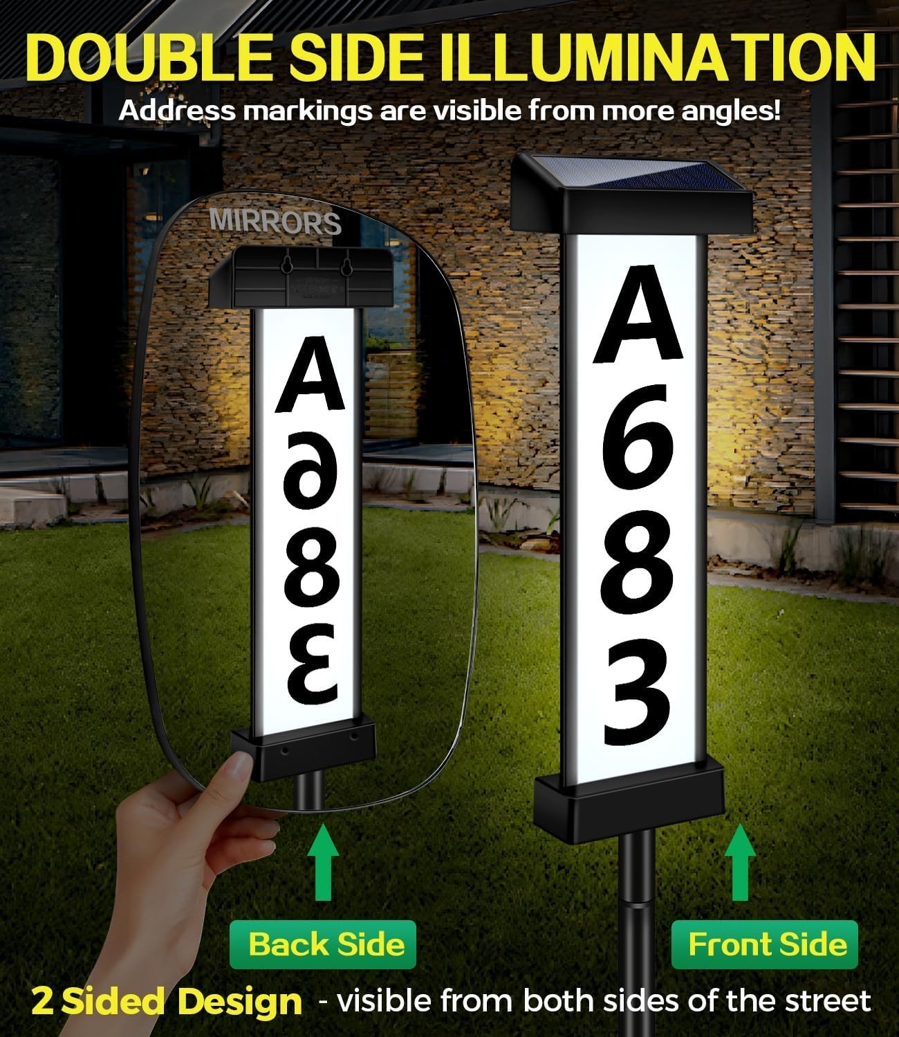 Solar Address Sign, Dual-Sided House Numbers for Outside Waterproof, 3 Colors…