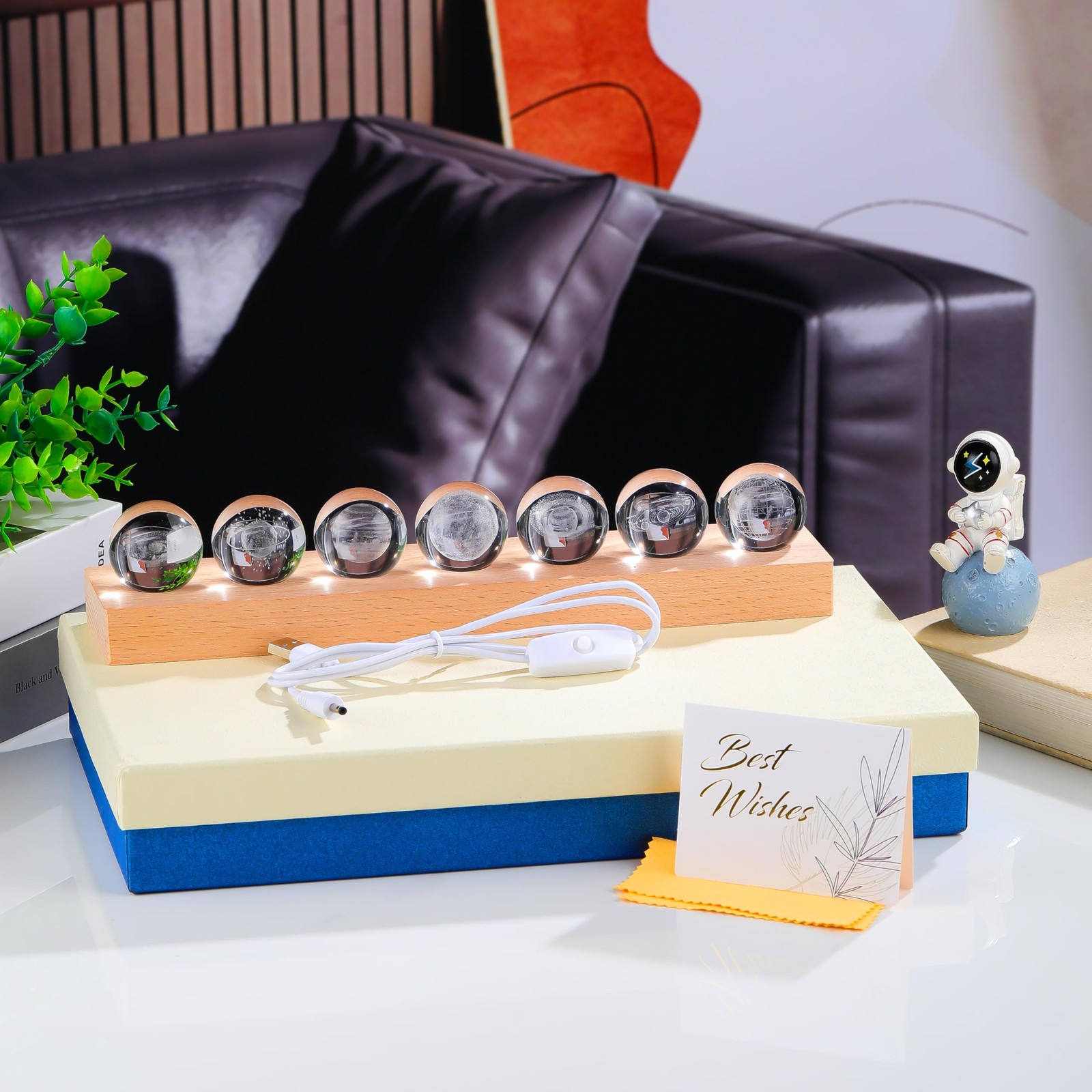 3D Solar System Crystal Ball 40mm with LED Base – Unique Gift for Kids & Adults