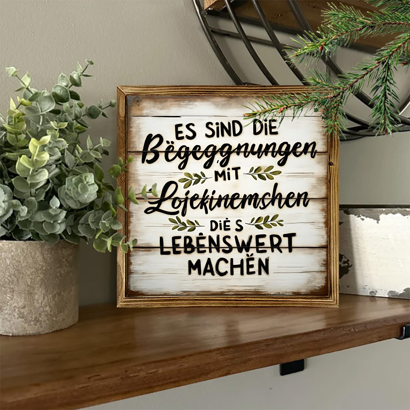German Quote Wooden Sign Vintage White Plank Farmhouse Living Wall Decor Plaque