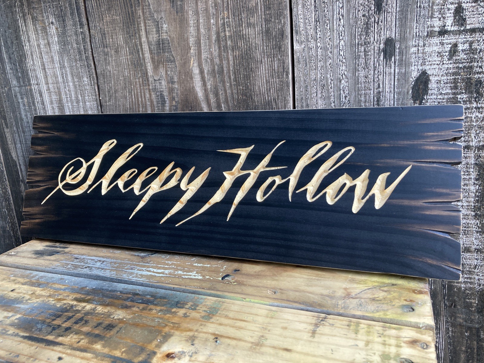 Halloween Sleepy Hollow Wooden Sign Carved Rustic Antique Look