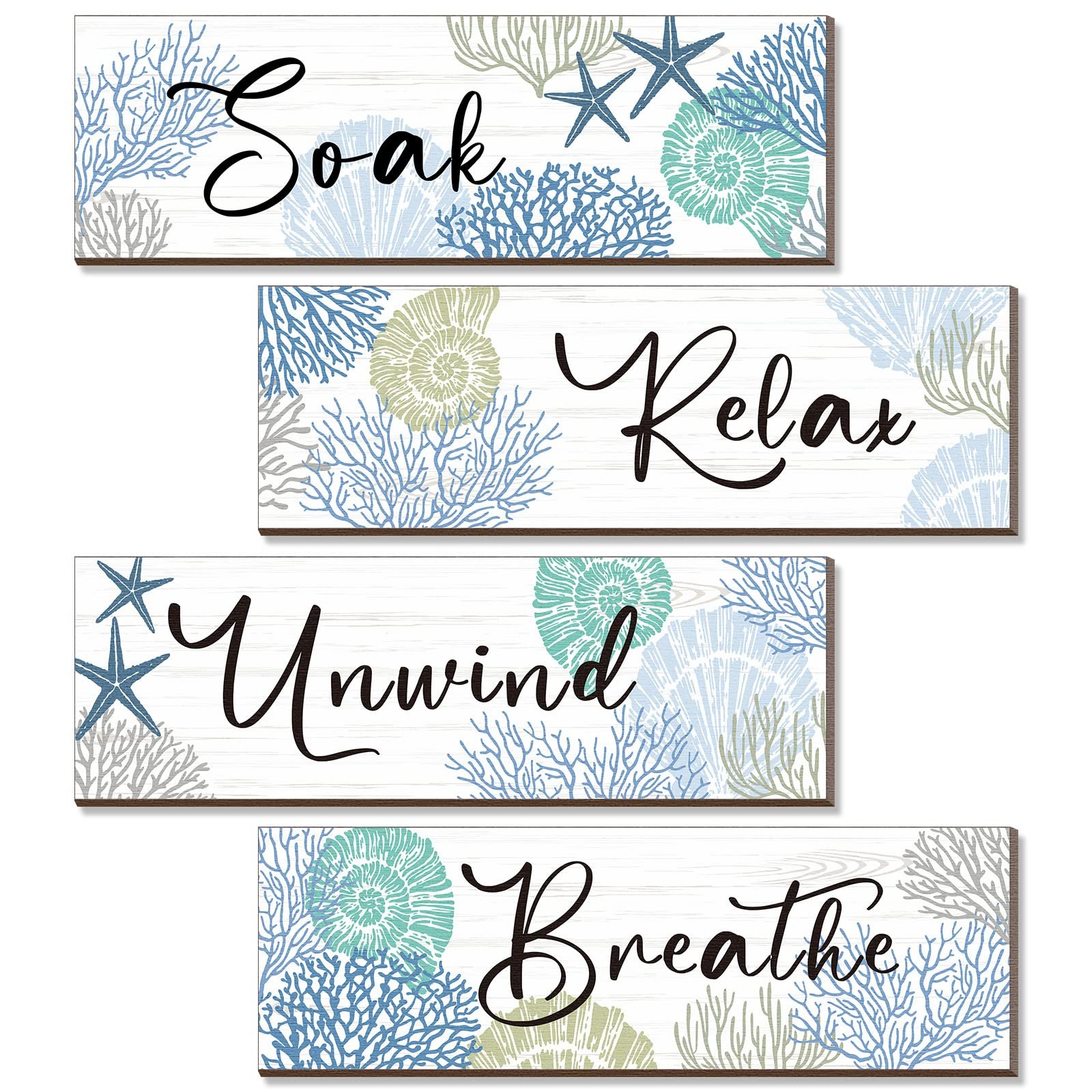 11 X 3.5 Inches Coastal Christmas Decor Set Of 4 Beach Ocean Bathroom Wall Decor