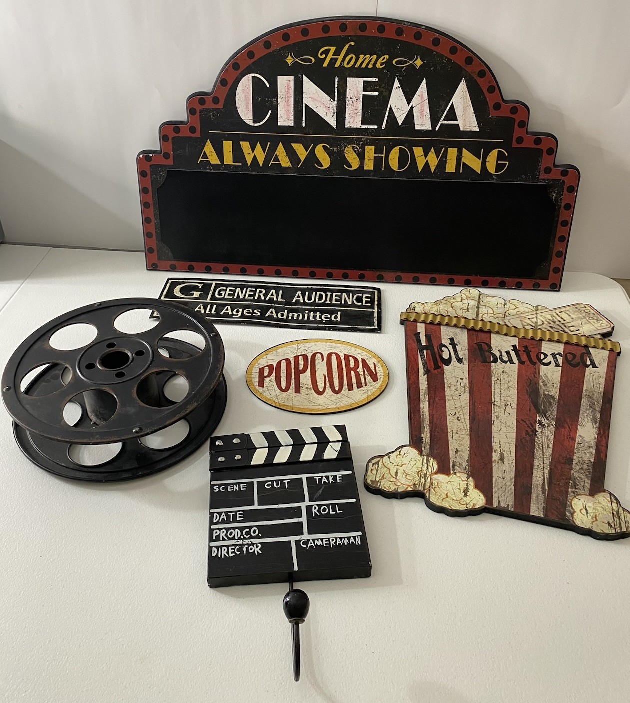 Home Theater Cinema Wall Decor Lot Popcorn Sign Film Reel Clapboard Movie