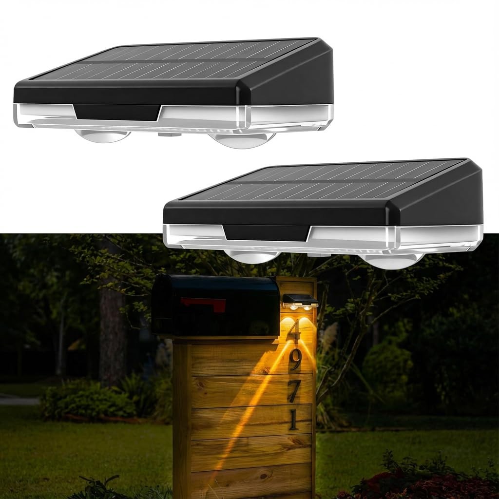 Solar Mailbox Lights 2 Pack, Outdoor Waterproof House Number Light, Dusk to D…