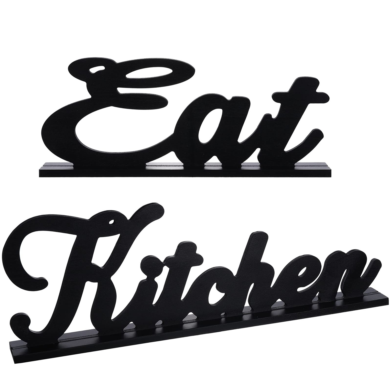 2 Pieces Wooden Kitchen Signs Eat and Kitchen Table Signs Black Rustic Farmho…