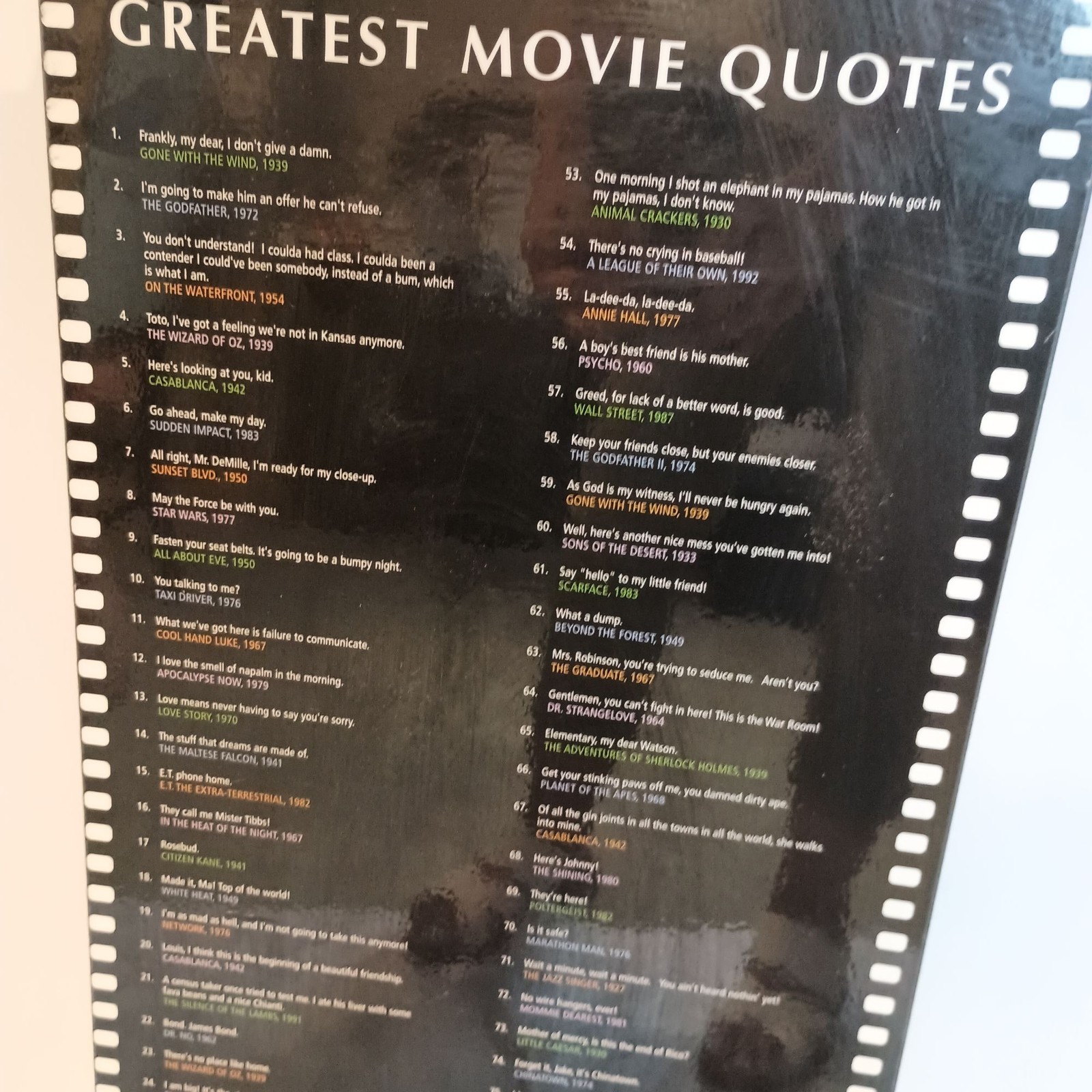 Movie Quotes Wall Plaque Hollywood Film Decor AFI Top 100 Quotes Sign