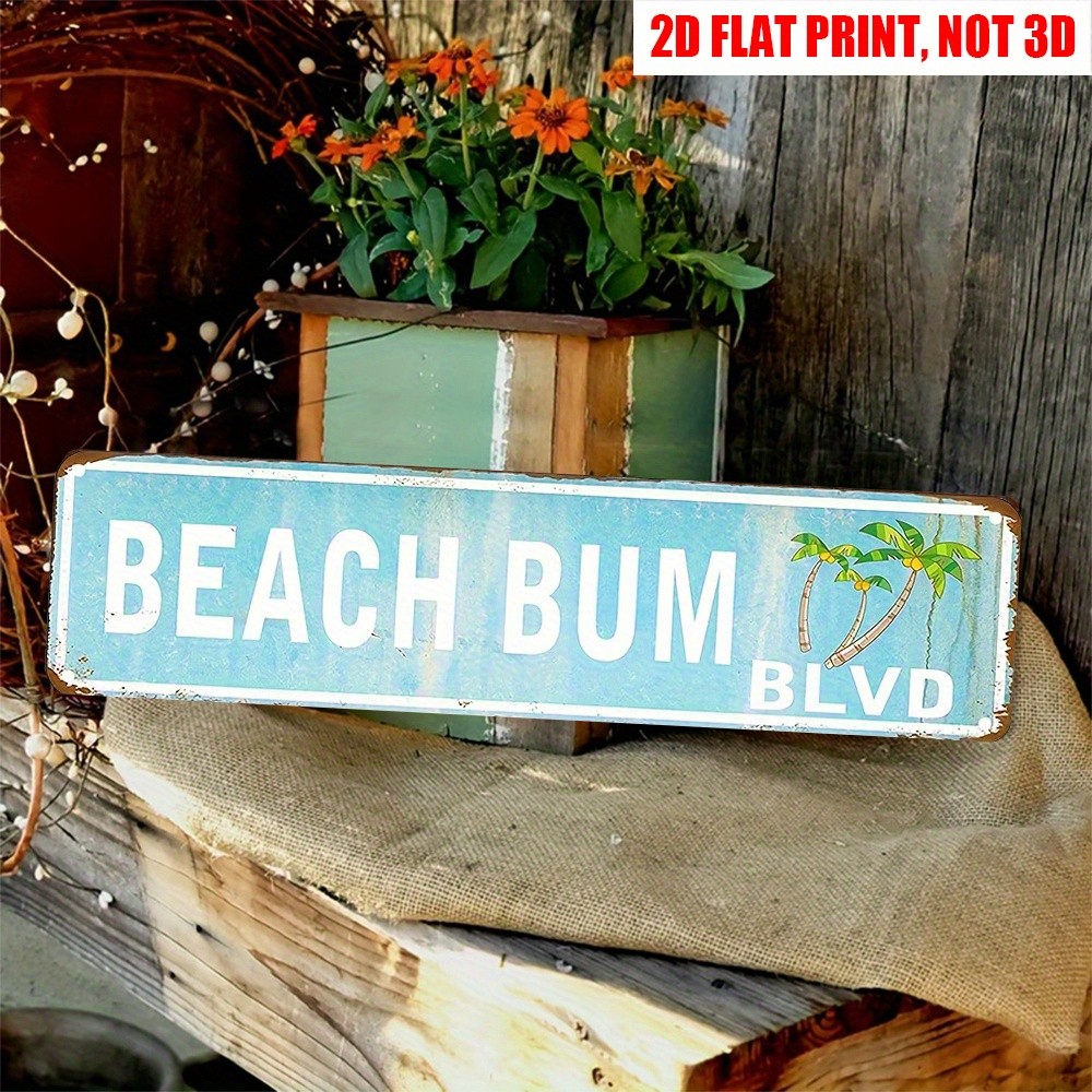 Vintage Beach Bum Blvd Metal Sign Coastal Decor Plaque Retro Nautical Wall Art