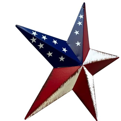 Rainbow Handcrafts Rustic Metal 3D Barn Star Patriotic Wall 8in Multicolor