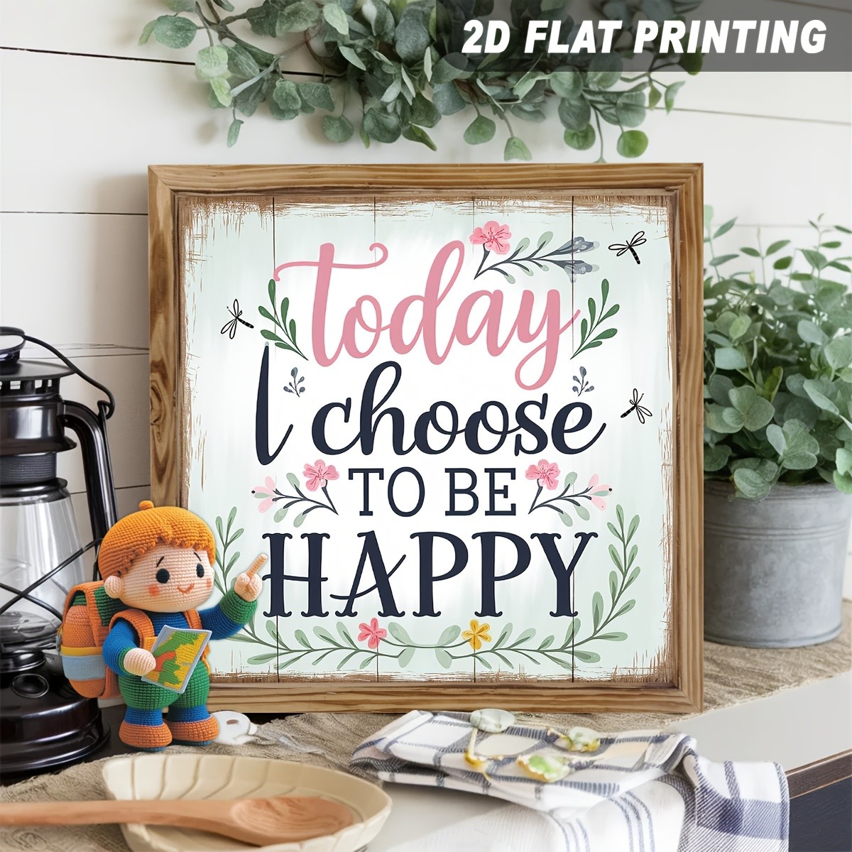 Vintage Today I Choose To Be Happy Wooden Plaque Mothers Day Floral Rustic Gift