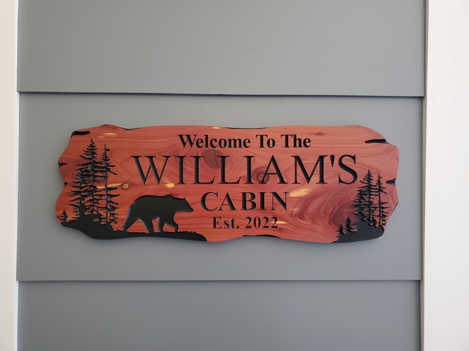 Custom Cabin Sign Carved Wood Name Bear Mountain Lake Home House Outdoor Plaque