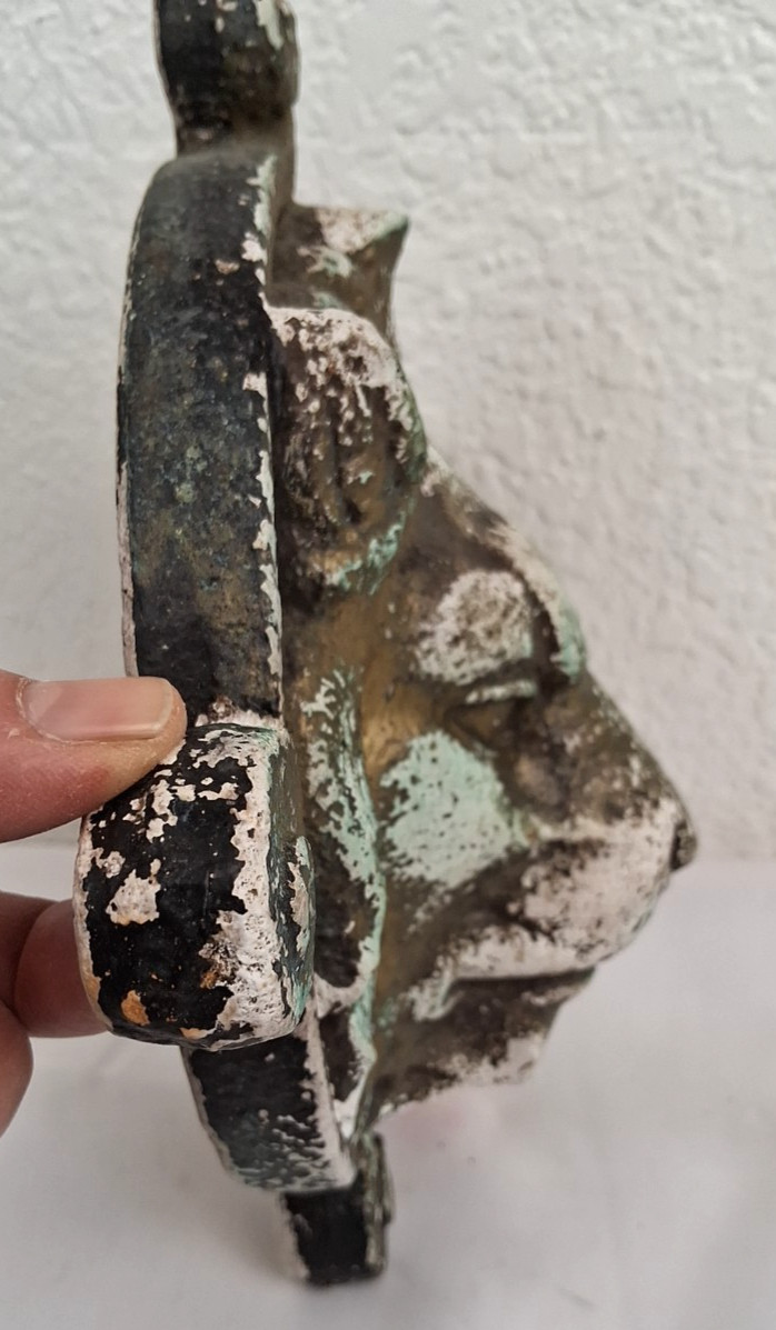 VTG Metallic Gold & Green Patina Concrete? Lion’s Head Wall Sculpture Art Decor