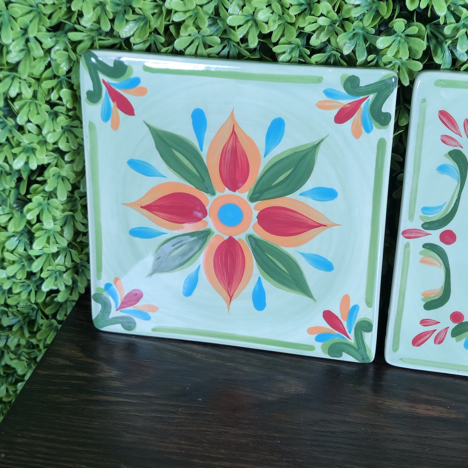 Southern Living at HOME Ceramic Floral Wall Tiles Set of 2 6×6