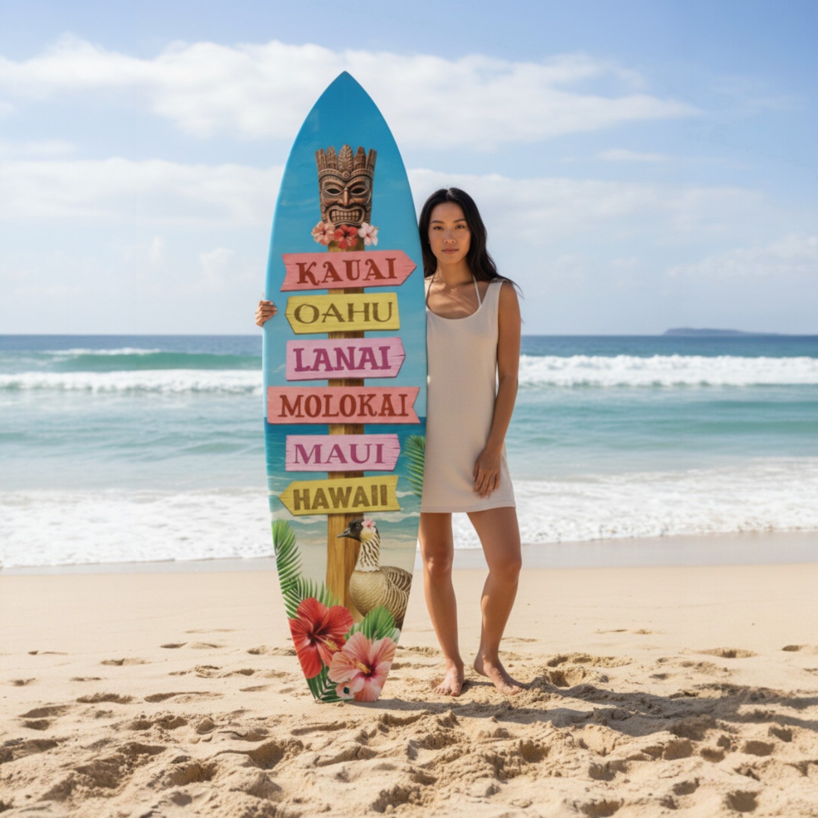 Hawaii Surfboard Sign, PVC Island Wall Art, Tropical Beach House Decoration, 4ft