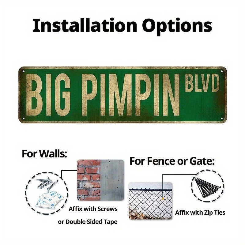 Big Pimpin Blvd Green Vintage Metal Sign Funny Man Cave Wall Decoration Gift