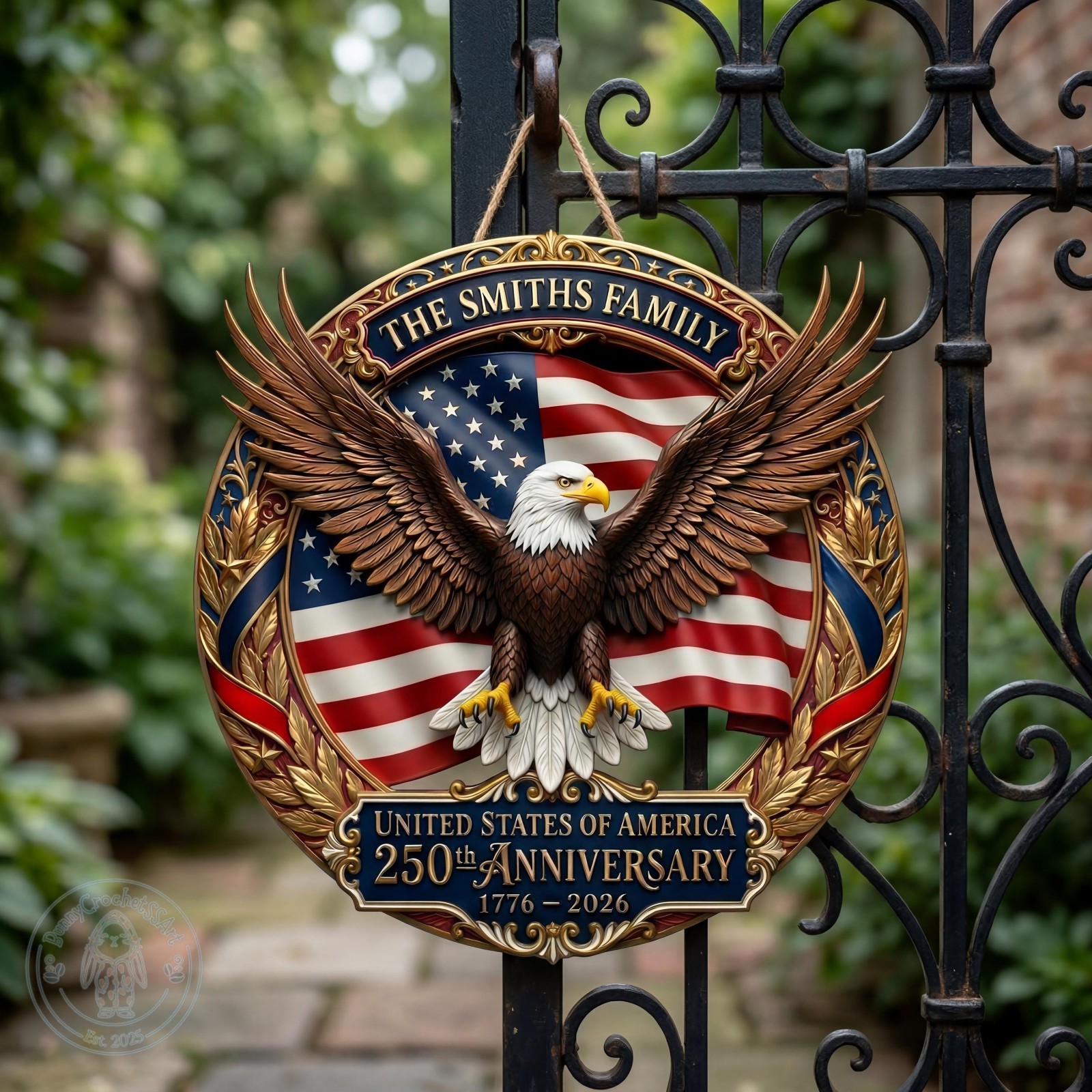 Personalized America 250th Anniversary Wood Sign with a faux 3D Effect , Patriot