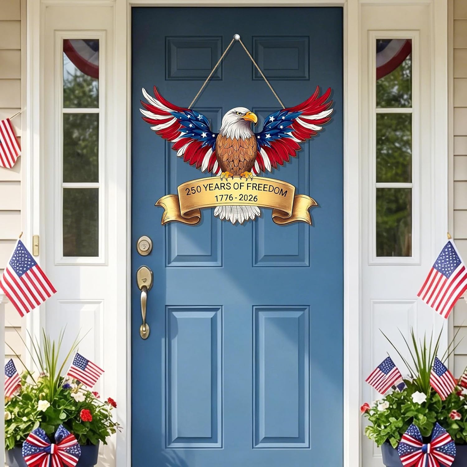 250th Anniversary 4th of July Door Sign, American Eagle 1776-2026 Wreath Patriot