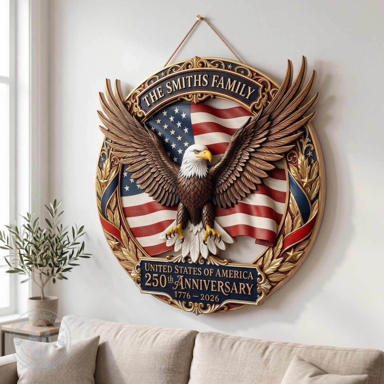 Personalized America 250th Anniversary Wood Sign with a faux 3D Effect , Patriot
