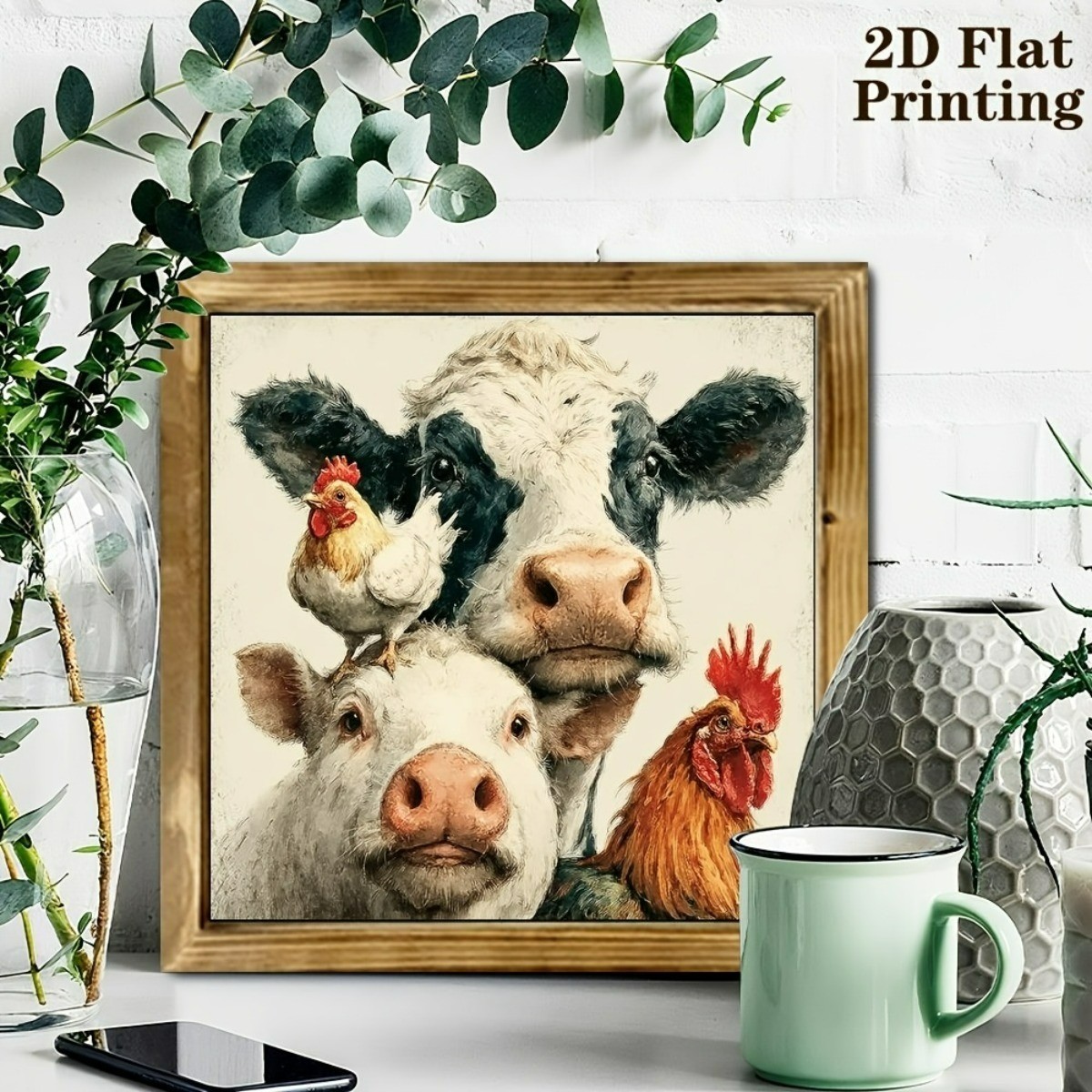 Farm Chicken Pig Cow Wooden Sign Rustic Vintage Decor for Kitchen Cafe Gift