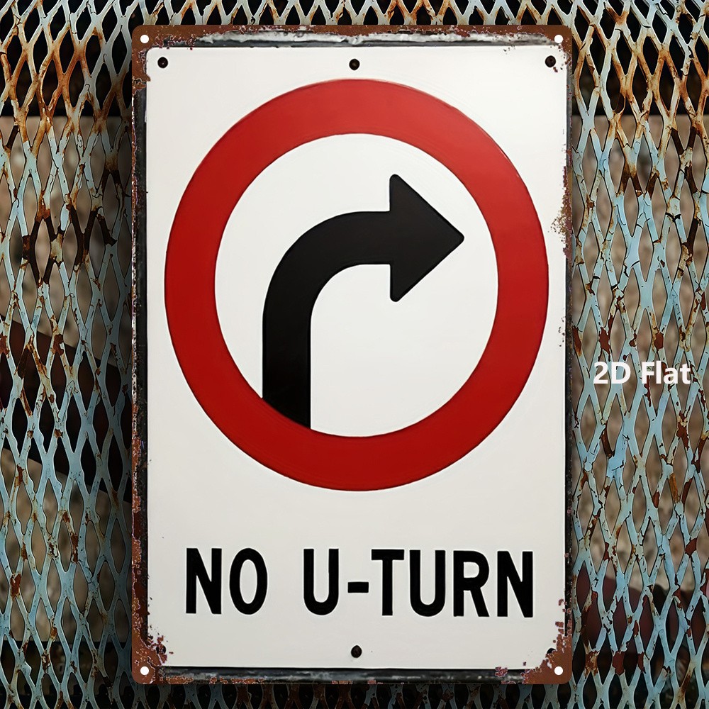 Vintage White Distressed Metal Sign circle traffic symbol road warning