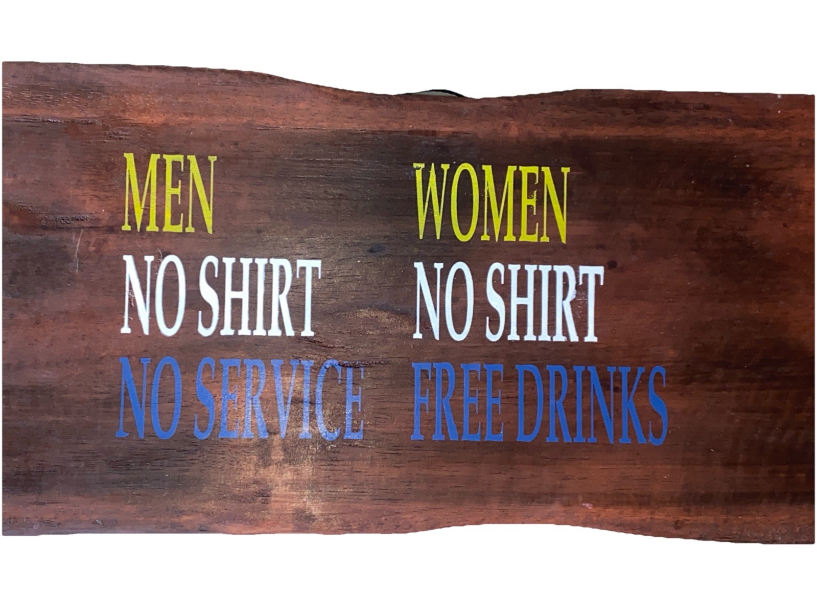 39” MEN NO SHIRT NO SERVICE WOMEN NO SHIRT FREE DRINKS TROPICAL TIKI BAR SIGN