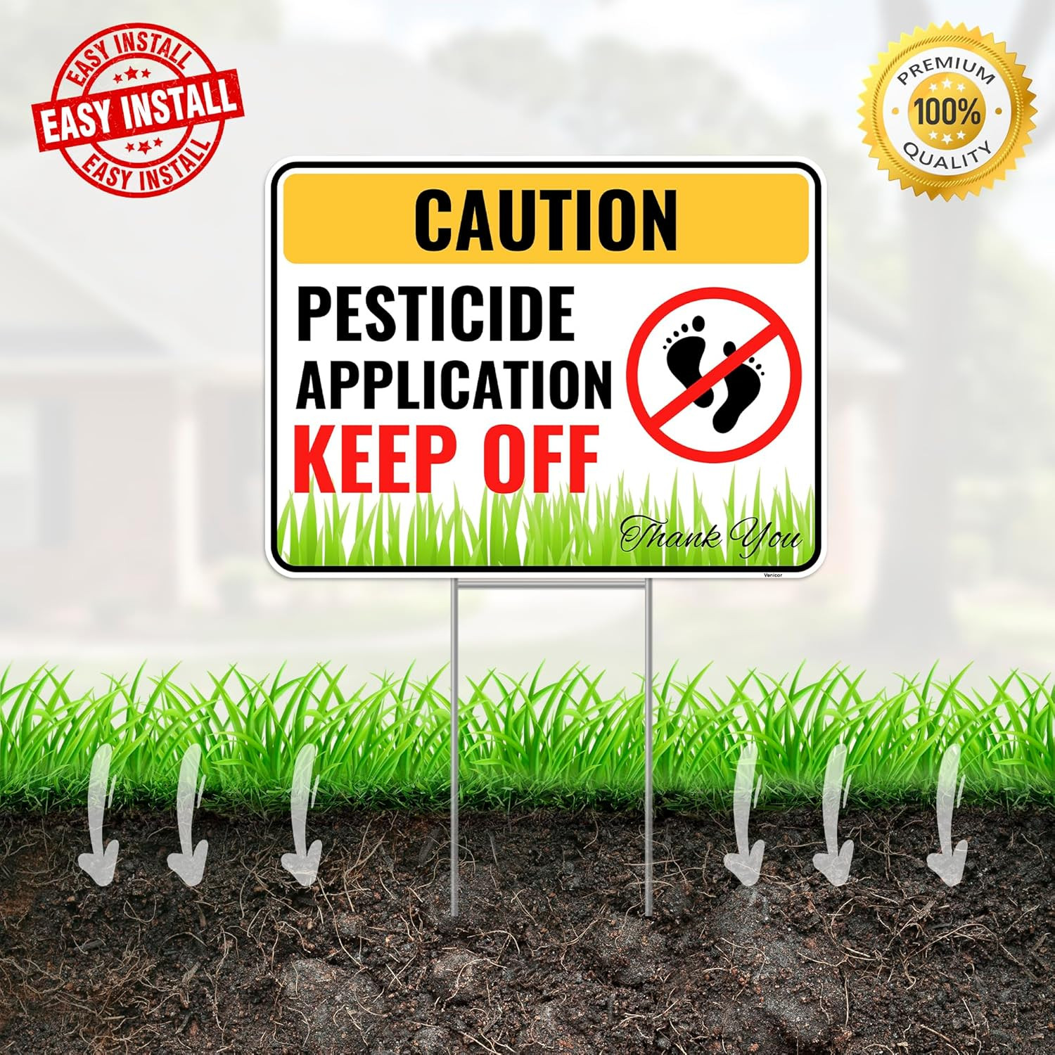 2PC Pesticide Sign with Metal Stakes, 12″X9″ – Corrugated Plastic – Pesticide Fl