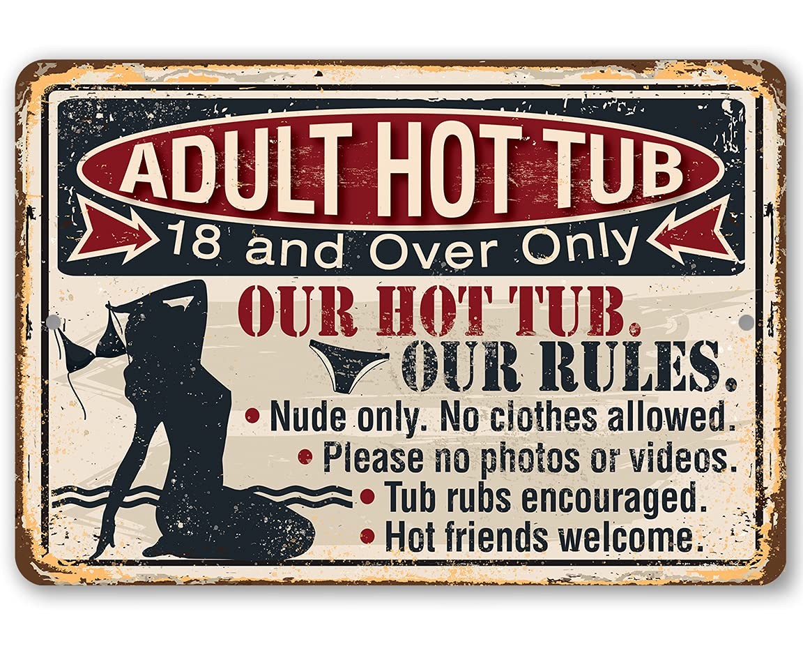 Adult Hot Tub Metal Sign Funny Backyard Patio Spa Wall Art Outdoor Decor